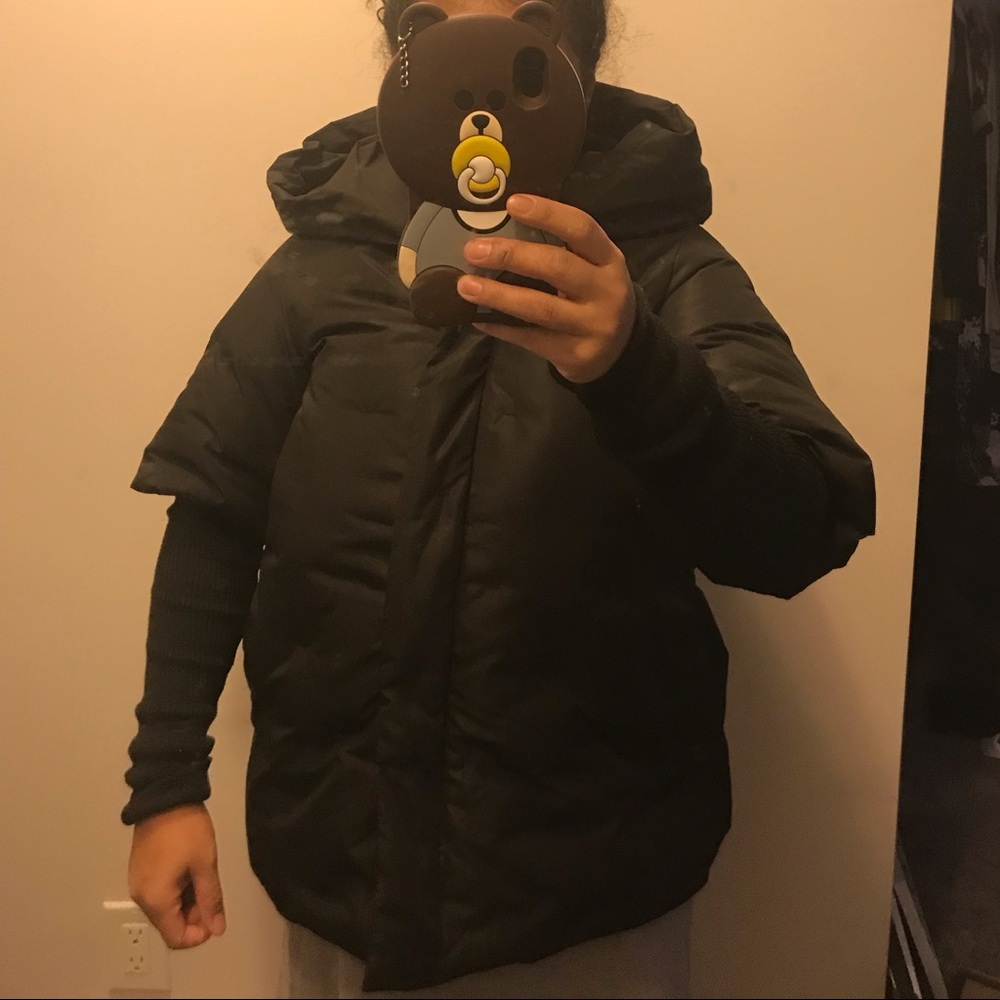 Pink tartan short sleeve down puffer knit sleeves